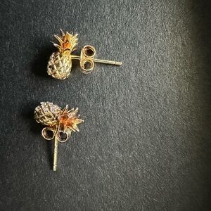 Gold  plated Pineapple Stud Earrings with cubic zirconia,sterling silver 925